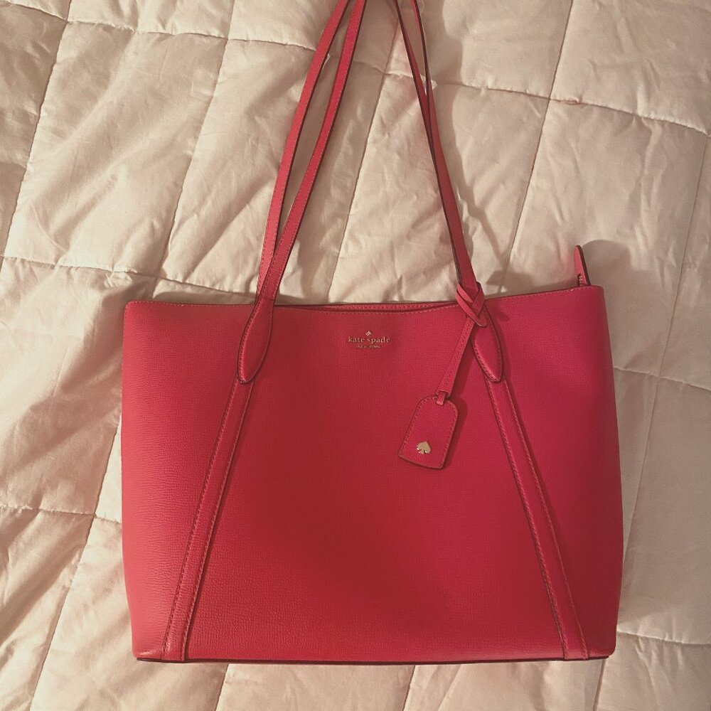 Kate Spade hot pink large tote bag with zipper and outer pocket
